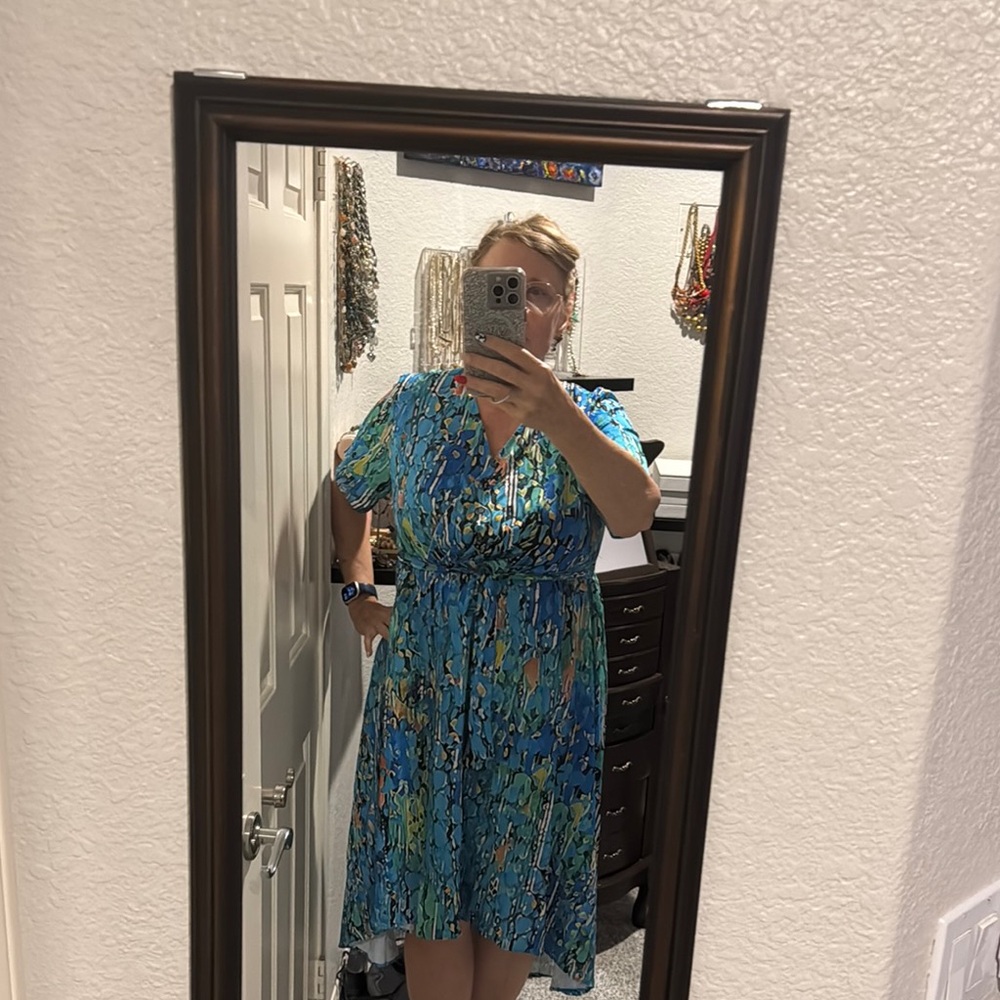 Green and Blue Sequin Resort Sundress with V-Neck